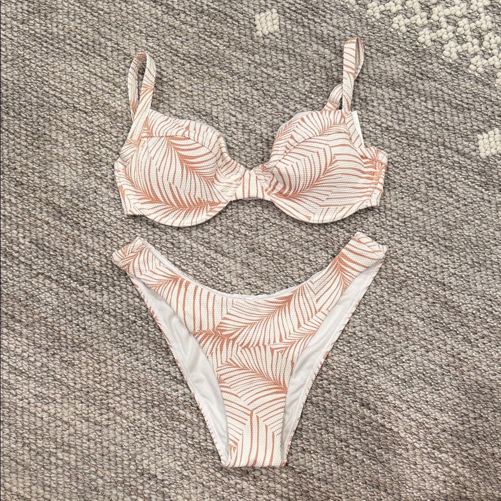 Roxy Tan and White Palm Print Bikini